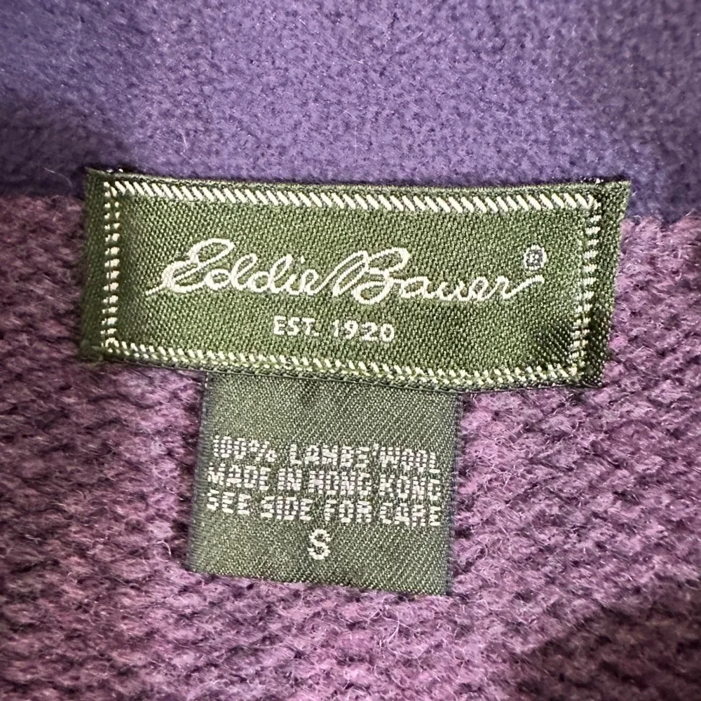 Eddie Bauer Lambswool Fair Isle Zip Up Cardigan Sweater Womens Small Purple